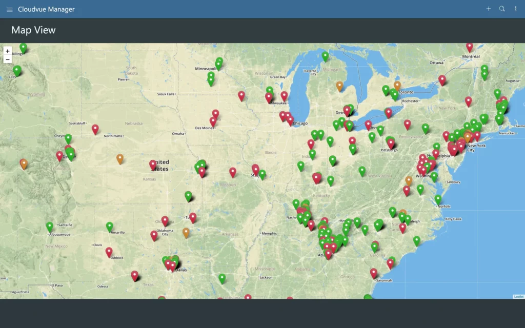 Cloudvue Multi-Location Map View displaying camera locations