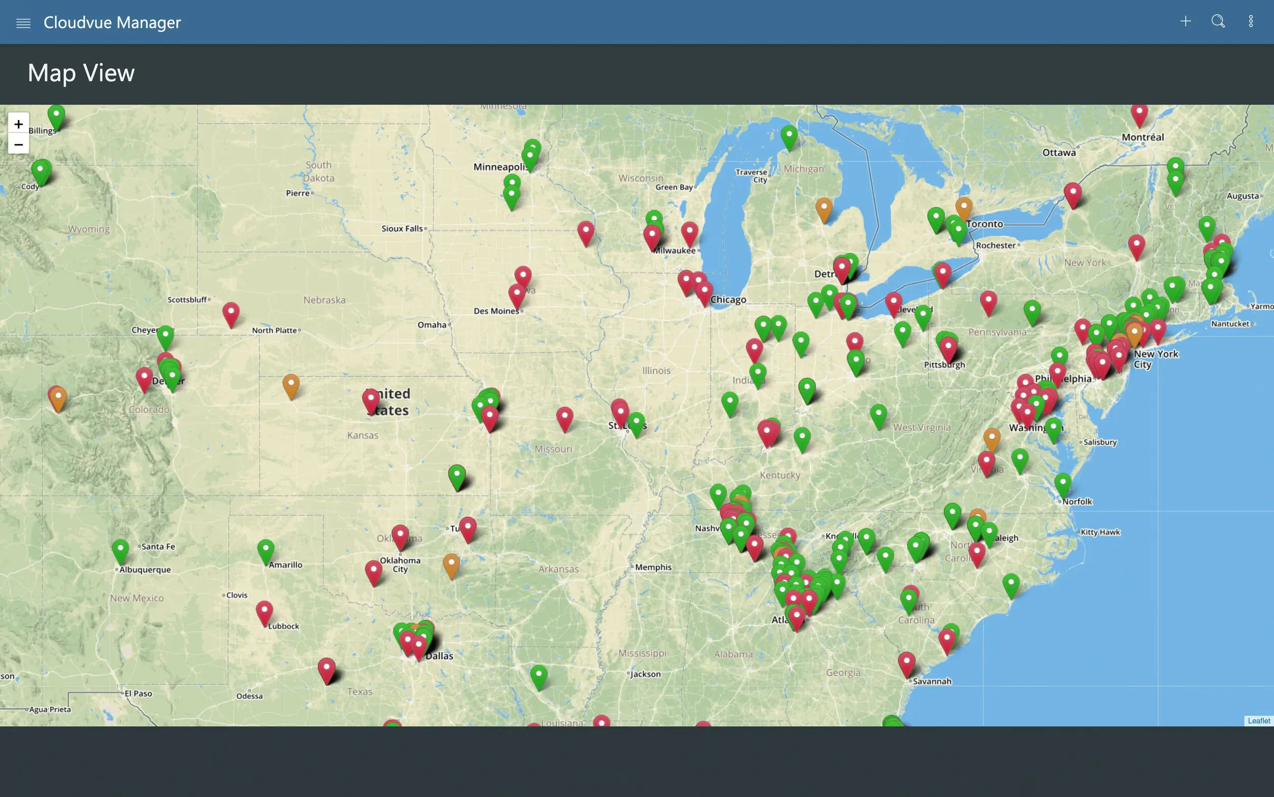 Cloudvue Multi-Location Map View displaying camera locations