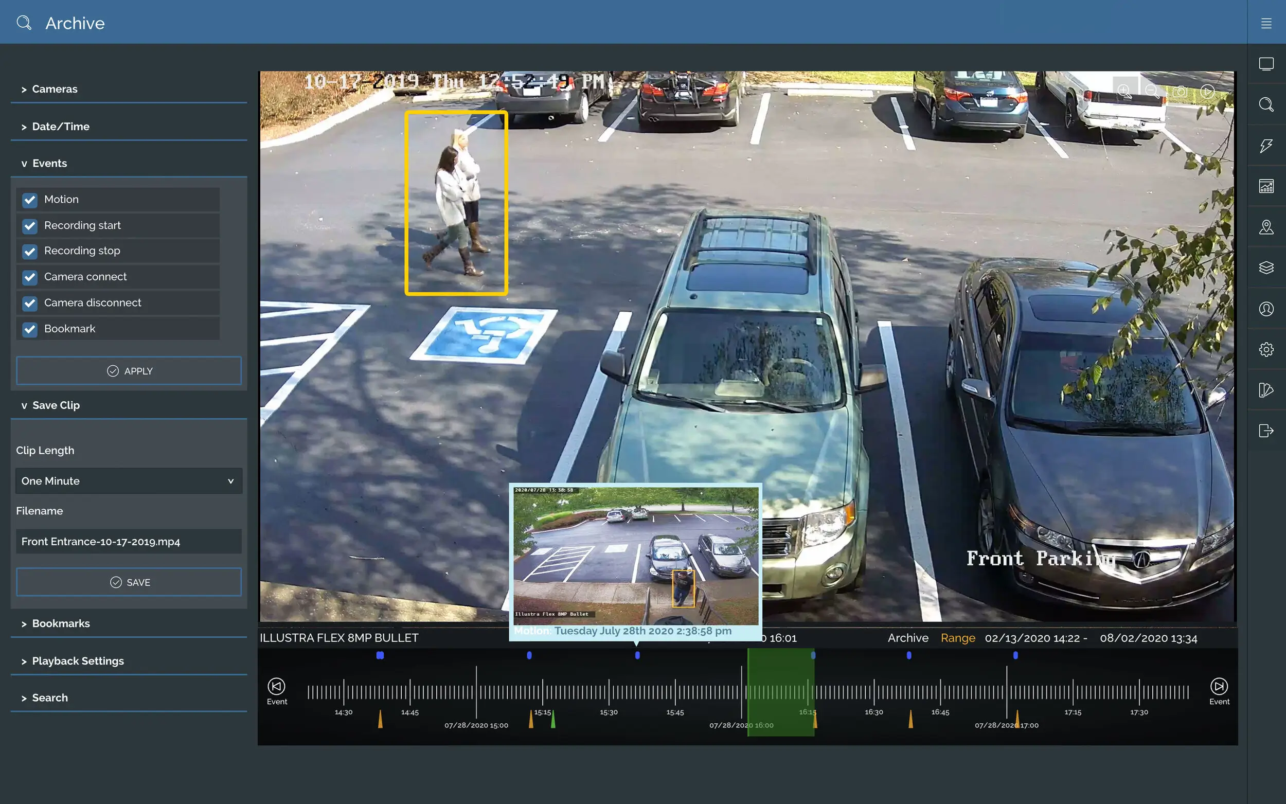 Cloudvue Video Search and Playback interface