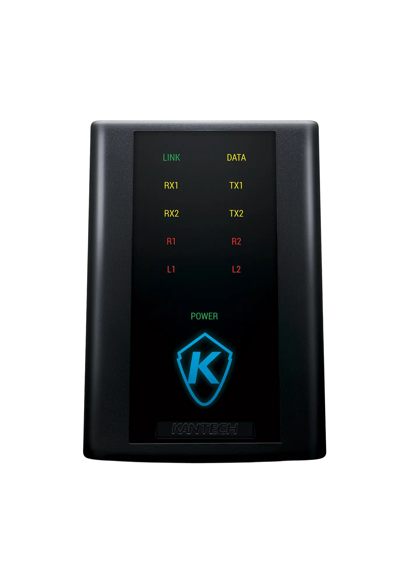 Front view of Kantech KT-1 controller highlighting sleek design and functionality.