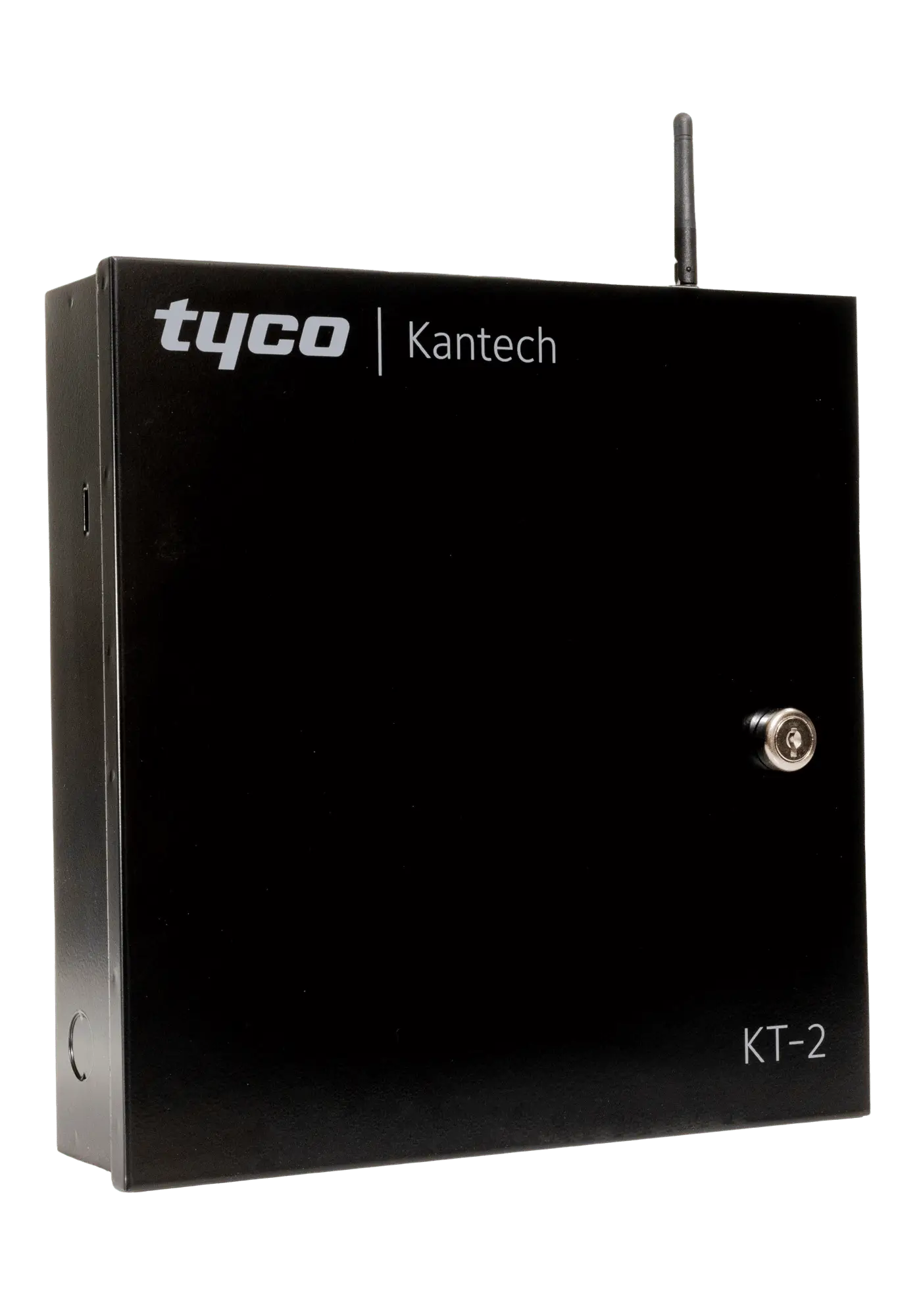 Kantech KT-2 controller inside a sleek, closed cabinet for secure and compact access control installations in commercial settings.