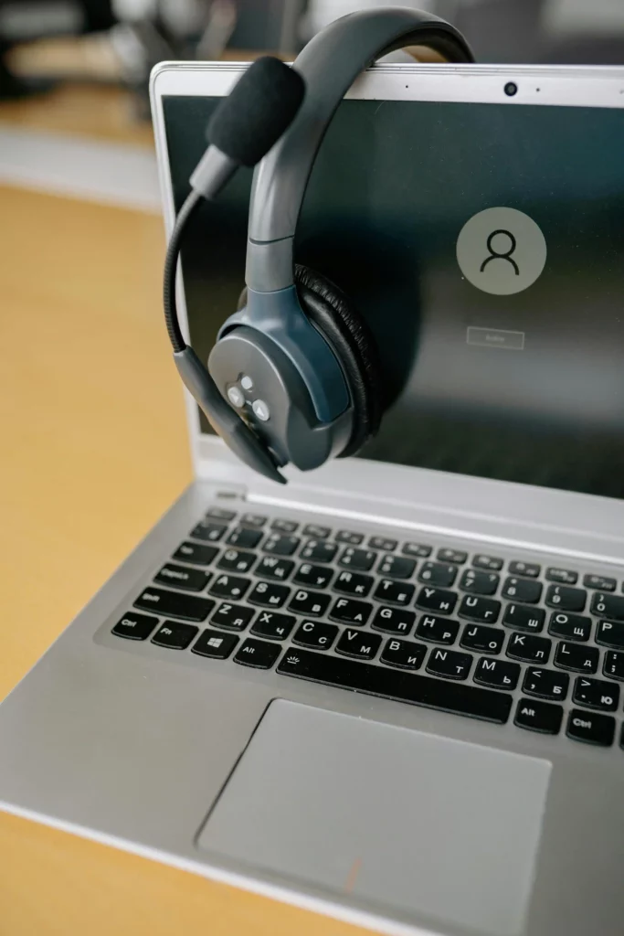 Online Training Setup - Laptop with Headset for Security Solutions Training.